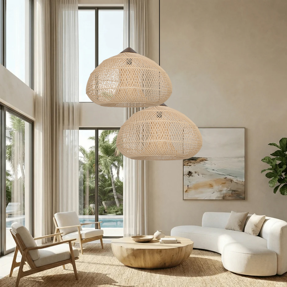 Wabi Sabi Style Retro Dining Room Chandelier Rattan Zen Pendant Light