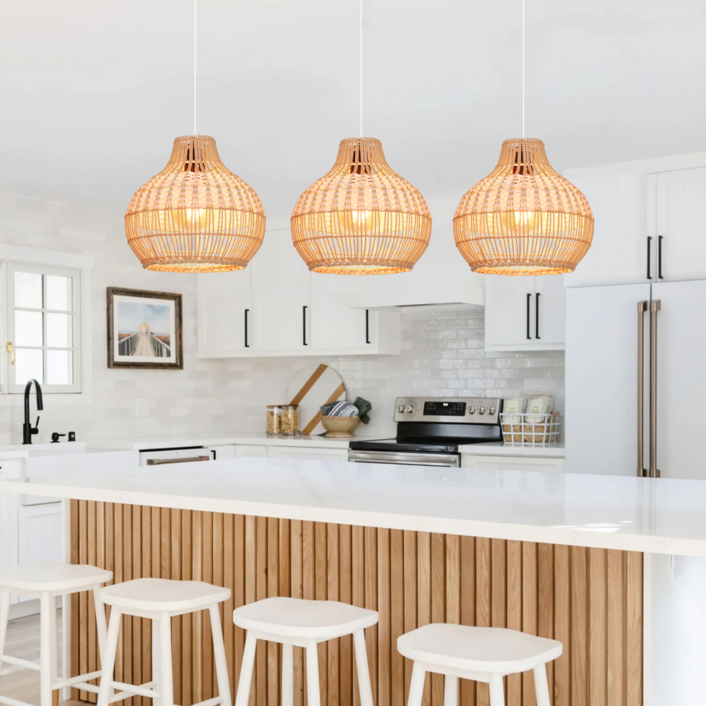 White Rattan Pendant Light Woven Rattan Lampshade
