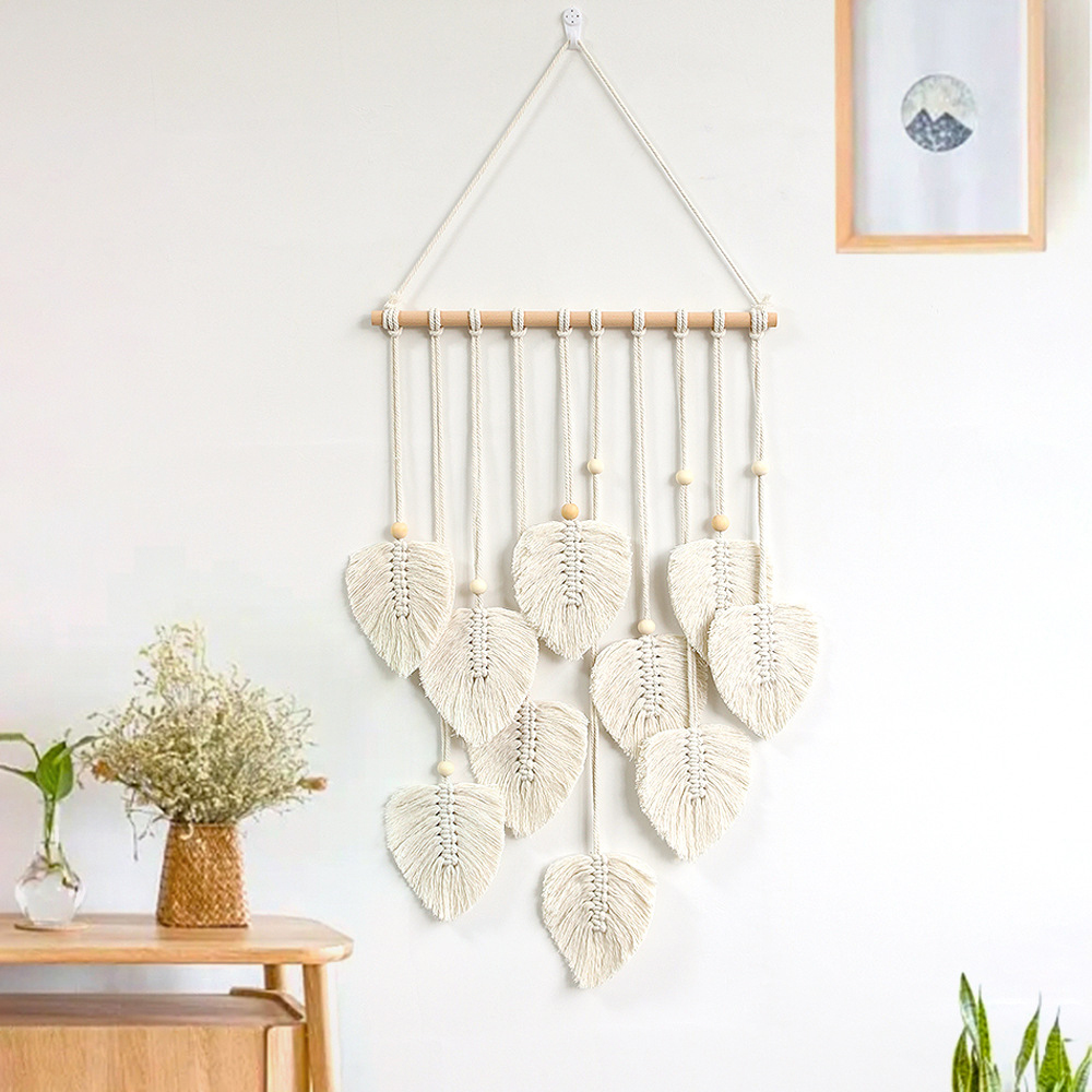 Bohemian Wall Decor Hand-woven Cotton Rope Leaf Tapestry Living Room Design