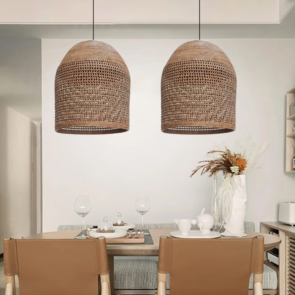 Hand-knitted Rattan Pendant Light Modern Scandinavian Bell Shape Kitchen Island Lighting