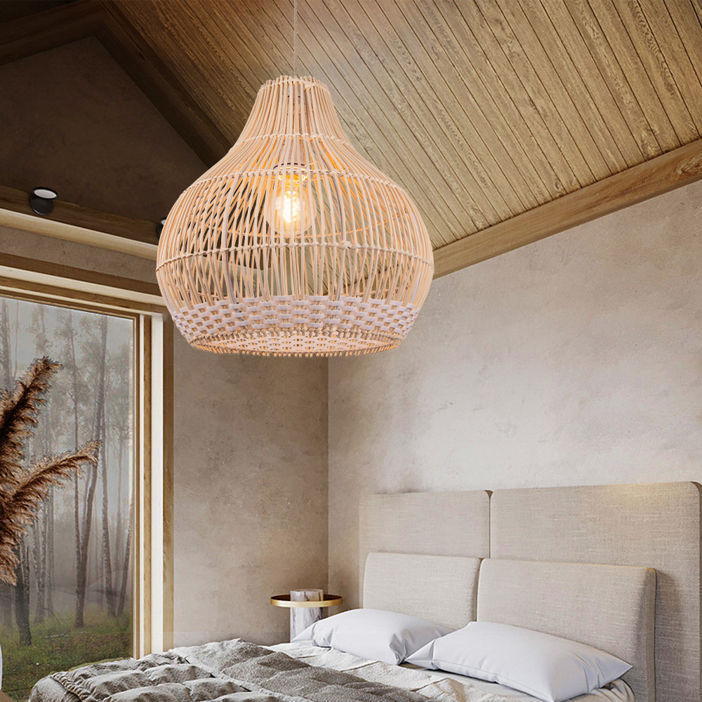 Farmhouse Style Rattan Pendant Light Simple Modern Hanging Lamp