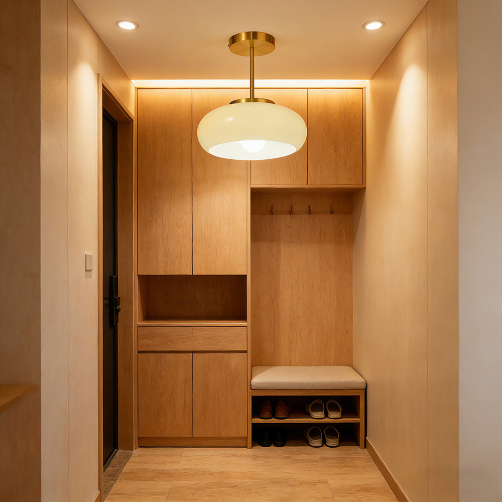 Bauhaus Round Beige Ceiling Light Semi Flush Mount Entryway Lighting