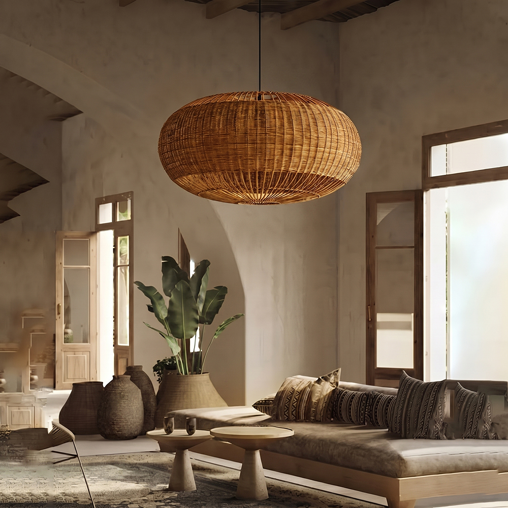 Coastal Home Lighting Kitchen Island Rattan Pendant Light Natural Retro Luxurious Chandelier Wabi-sabi Style