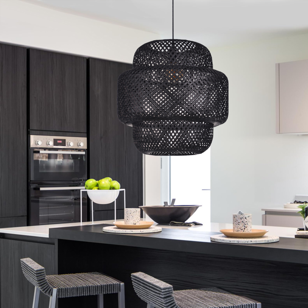 Sustainable Black Bamboo Pendant Light Chandelier Home Decor Eco-Friendly Lighting