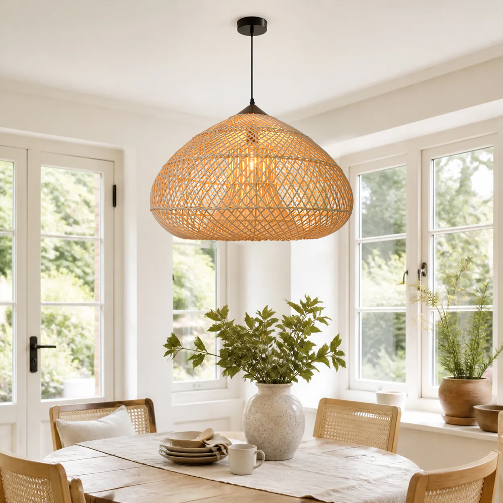 Wabi Sabi Style Retro Dining Room Chandelier Rattan Zen Pendant Light