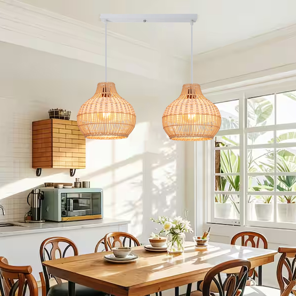 White Rattan Pendant Light Woven Rattan Lampshade