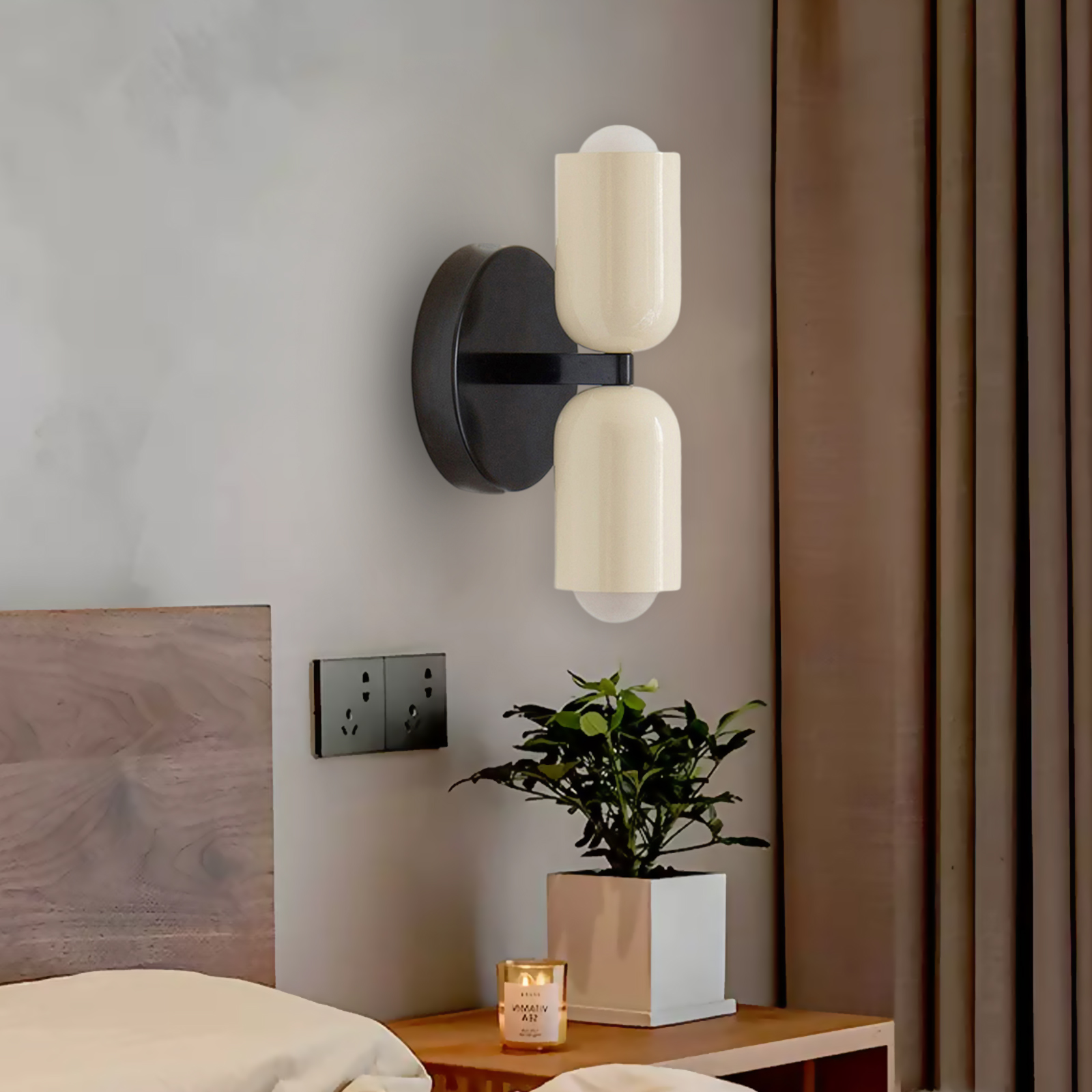 Bedroom Bedside Colorful Double-head Wall Lamp Cream-style Living Room Corridor Light