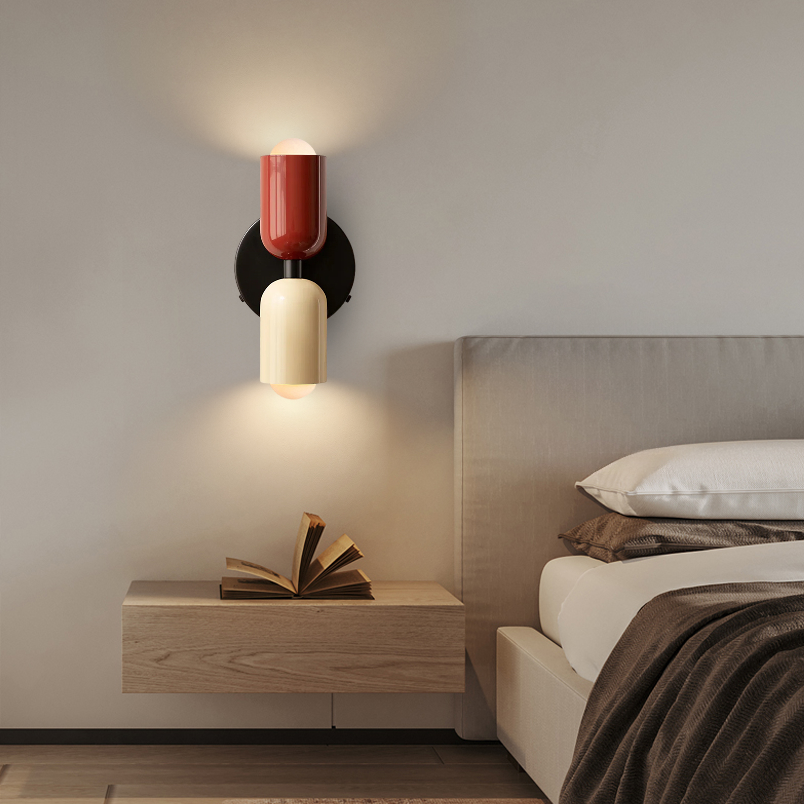 Bedroom Bedside Colorful Double-head Wall Lamp Cream-style Living Room Corridor Light