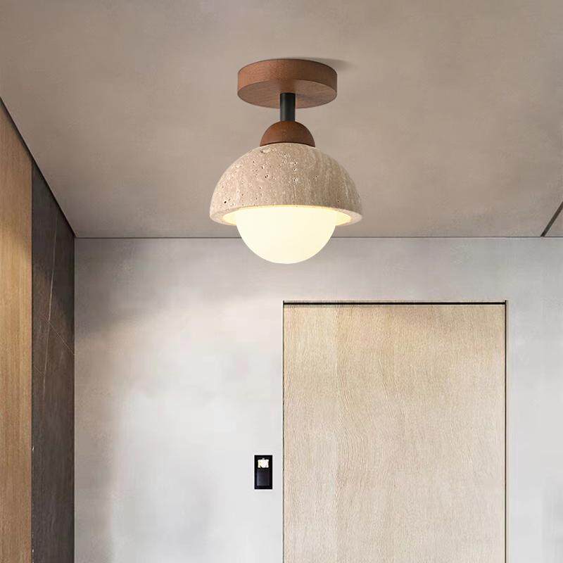 Japanese Mid-Century Retro Yellow Travertine Mini Ceiling Light Entryway Hallways Flush Mount Lamp