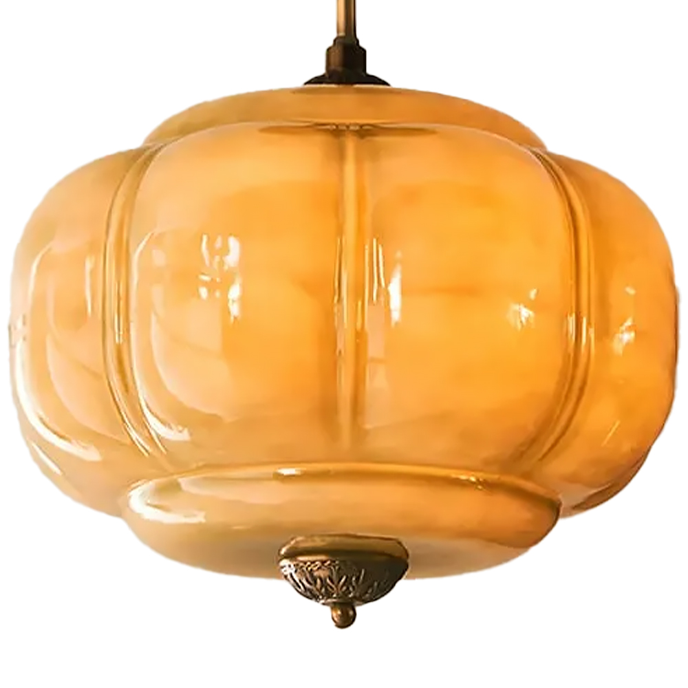 Medieval Vintage Entrance Flush Mount Lamp Simple Pumpkin Glass Pendant Light