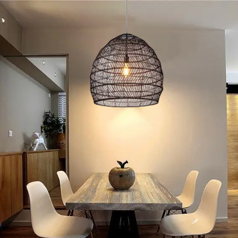 Handcrafted Black Rattan Pendant Light for Restaurants Kitchen