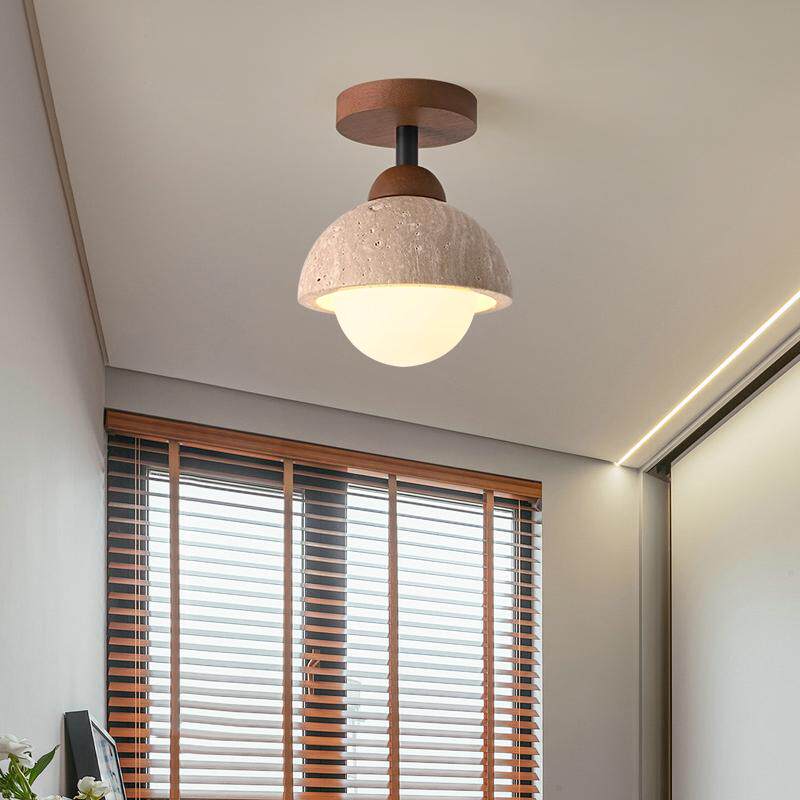 Japanese Mid-Century Retro Yellow Travertine Mini Ceiling Light Entryway Hallways Flush Mount Lamp