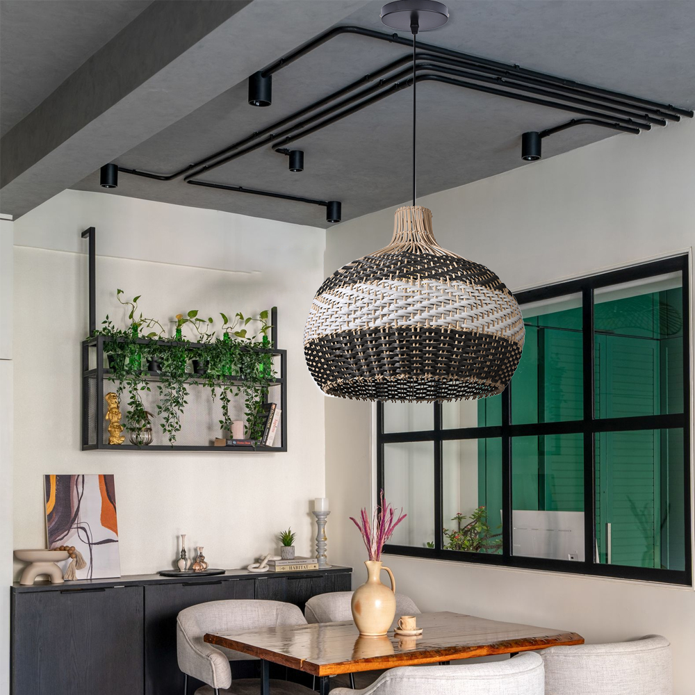 Coastal Farmhouse Dome Rattan Pendant Light Boho Basket Weaving Lighting Fixture for Dining Room