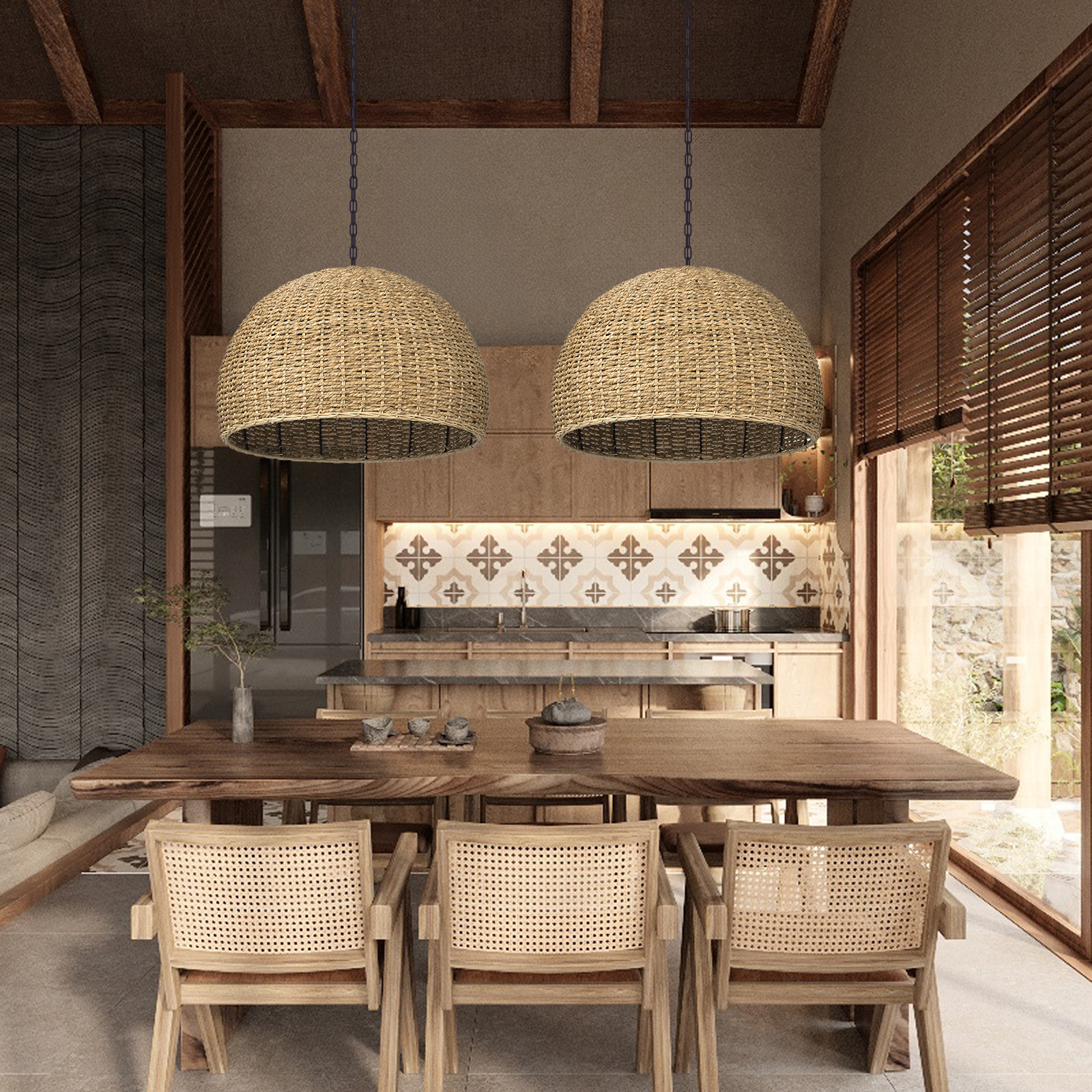 Handwoven Dome Seagrass Chandelier for Living Room