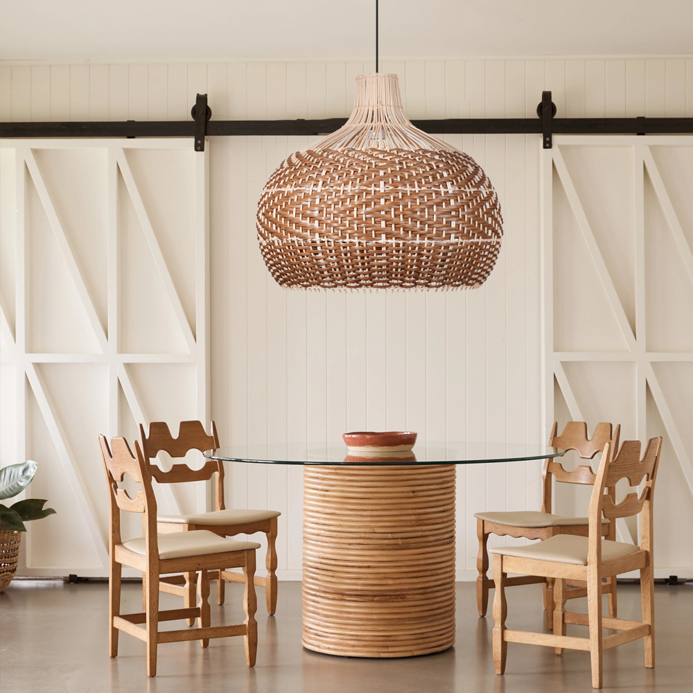 Brown Rattan Woven Hanging Ceiling Lighting Fixtures for Living Room