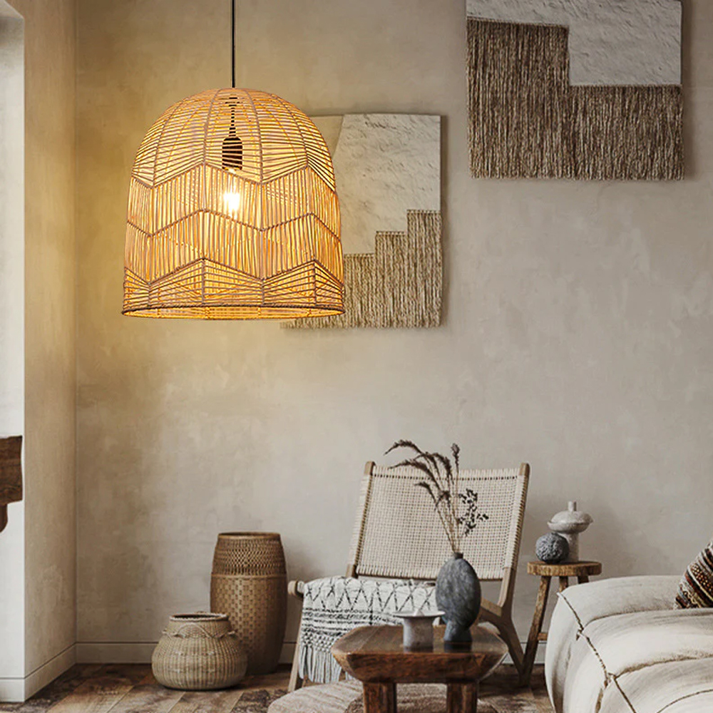 Handmade Rattan Pendant Lamp Shade Boho Light Fixture