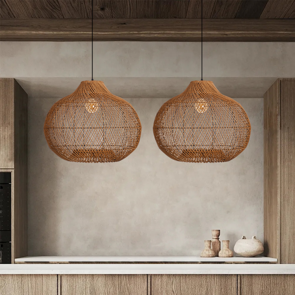 Wabi Sabi Natural Dark Rattan Pendant Lights for Dining Room