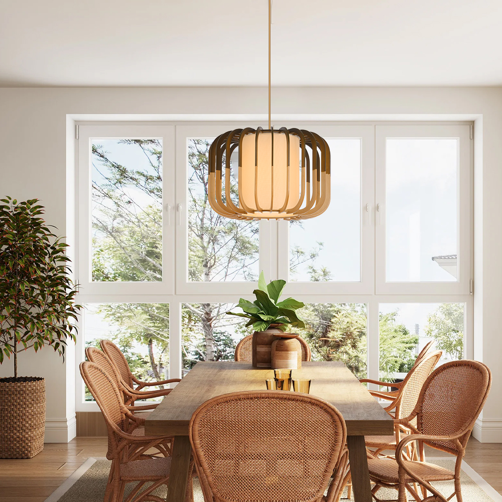 Japanese-style Small Wooden Pendant Lamp for Dining Room Kitchen