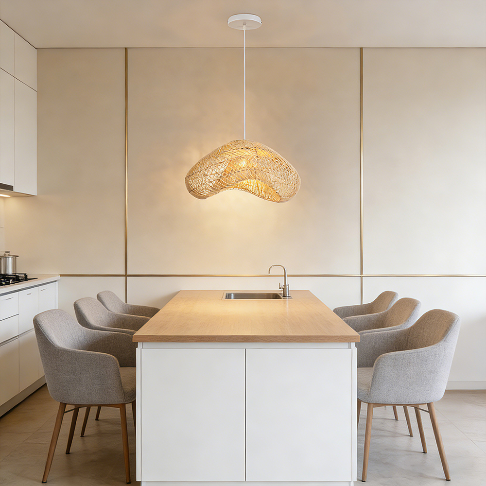 Hand Woven Rattan Pendant Lamp Shade Kitchen Natural Rattan Chandelier