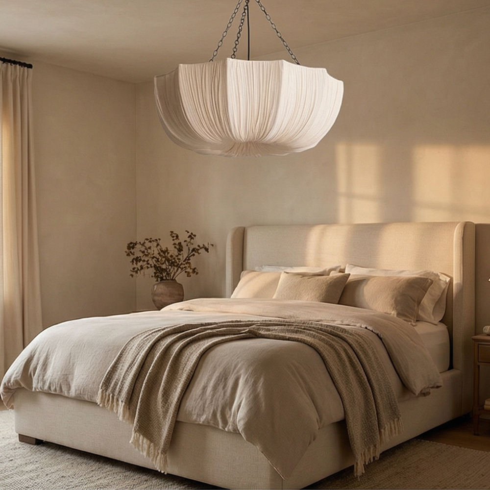 French Vintage Fabric Pendant Light Wabi-sabi Dining Room Decorative Lamps