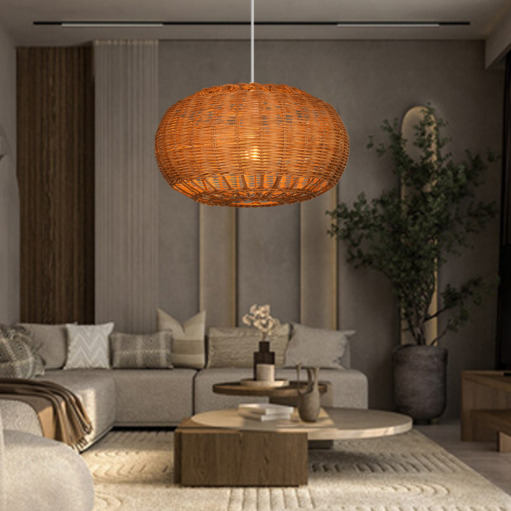 Wabisabi Dining Room Rattan Pendant Lights with White Hardwired