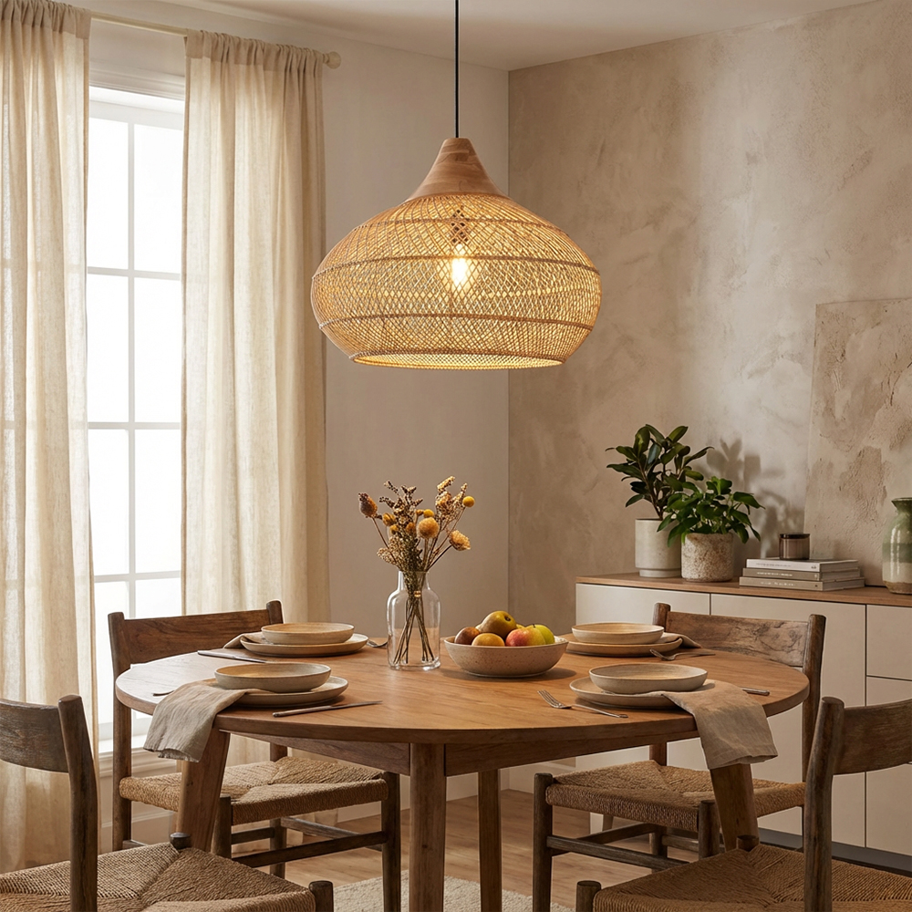 Modern Woven Rattan Hanging Lighting Fixture for Kitchen Island