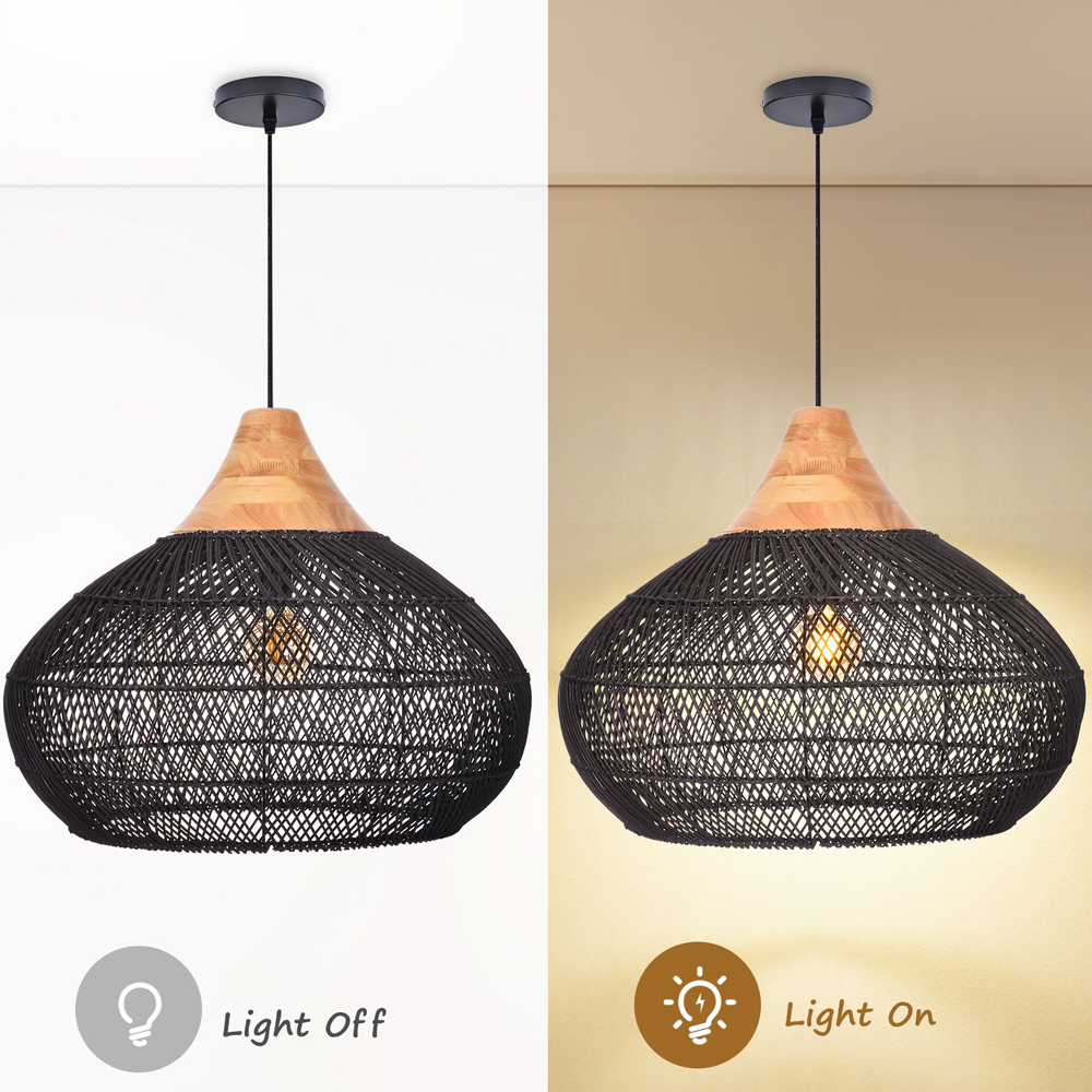 Black Rattan Ceiling Pendant Lighting Natural Texture Lights