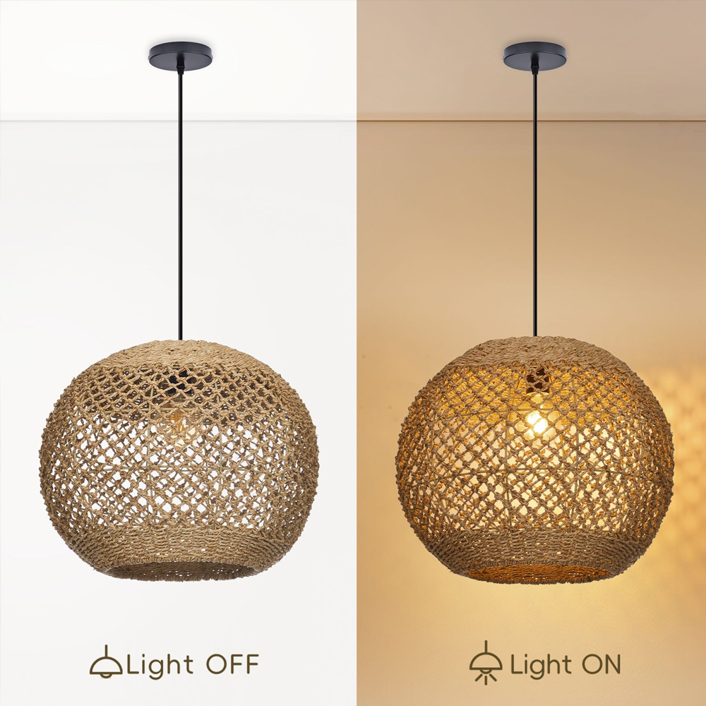 Rustic Seagrass Pendant Light Set with 5 lights Wabi-sabi Pendant Lamp for Farmhouse