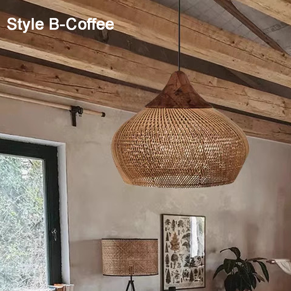 Rattan Pendant Light Wabi Sabi Style Retro Dining Room Chandelier