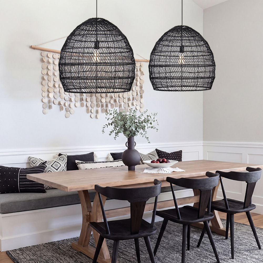 Dining Room Black Wicker Rattan Pendant Light Chic Boho Home Lighting