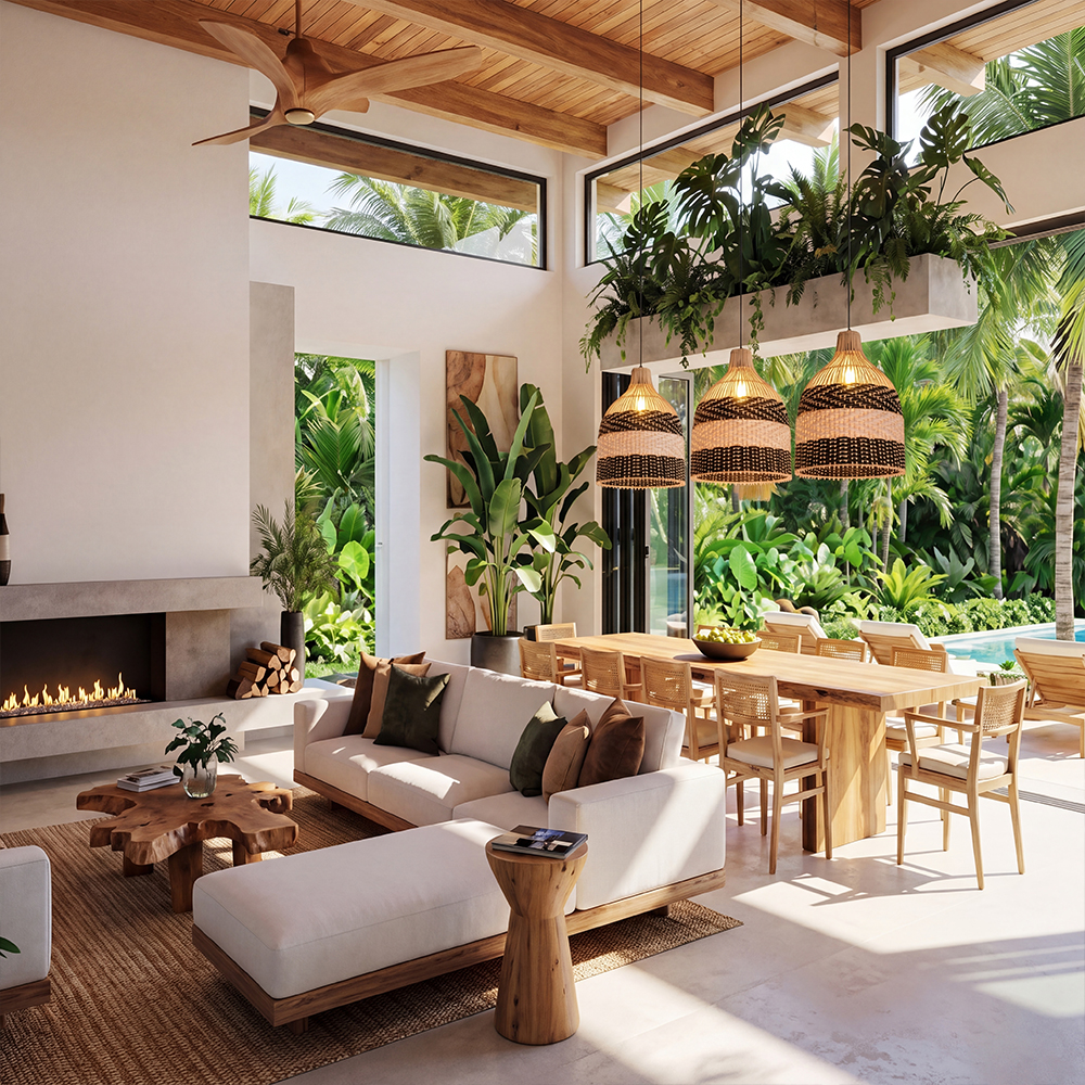 Tropical Black Rattan Chandelier for Restaurants Exotic Hand-Woven Decor