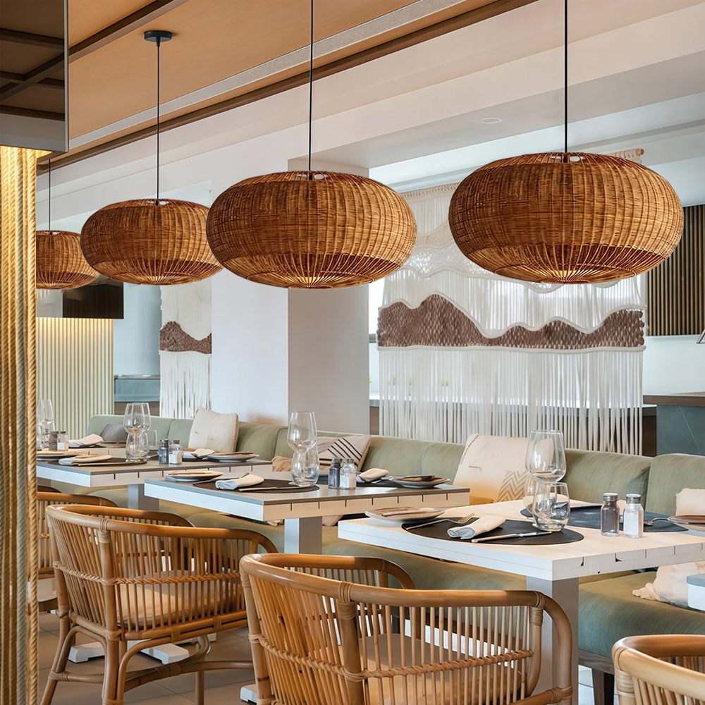 Café Decor Rattan Pendant Light Commercial Restaurant Wabi Sabi Style Hanging Lamps