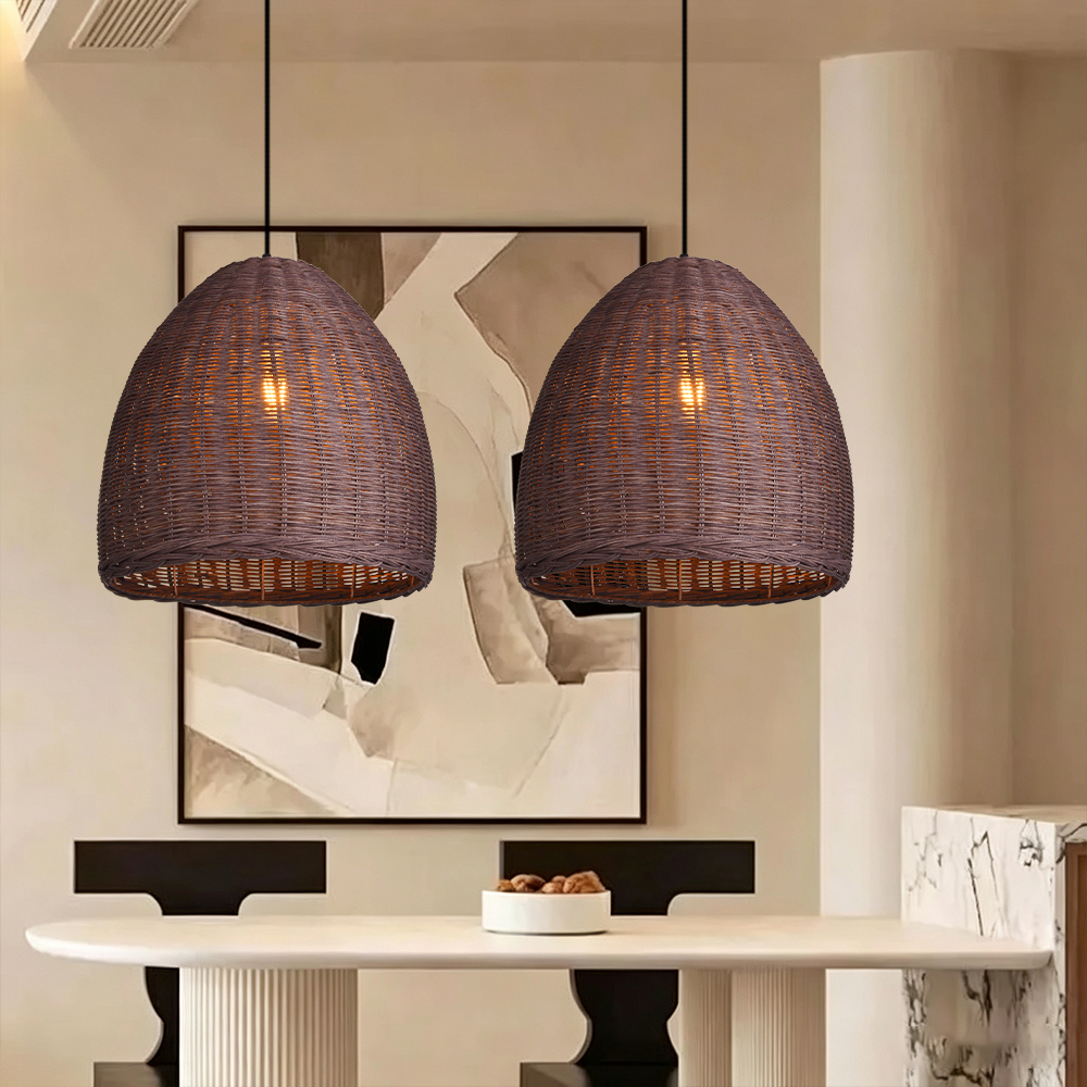 Handmade Rattan Chandelier Wabi-Sabi Vintage Rattan Pendant Light For Dining Room