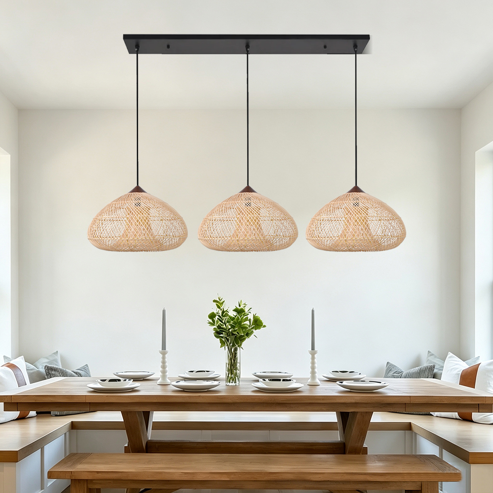 Wabi Sabi Style Retro Dining Room Chandelier Rattan Zen Pendant Light