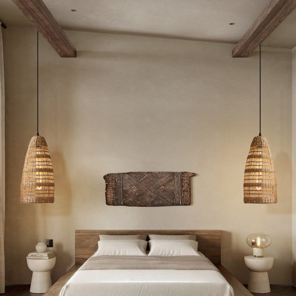Wabi-sabi Style Minimalist Seagrass Lighting Set of 3 for Bedroom Guest House Restaurants