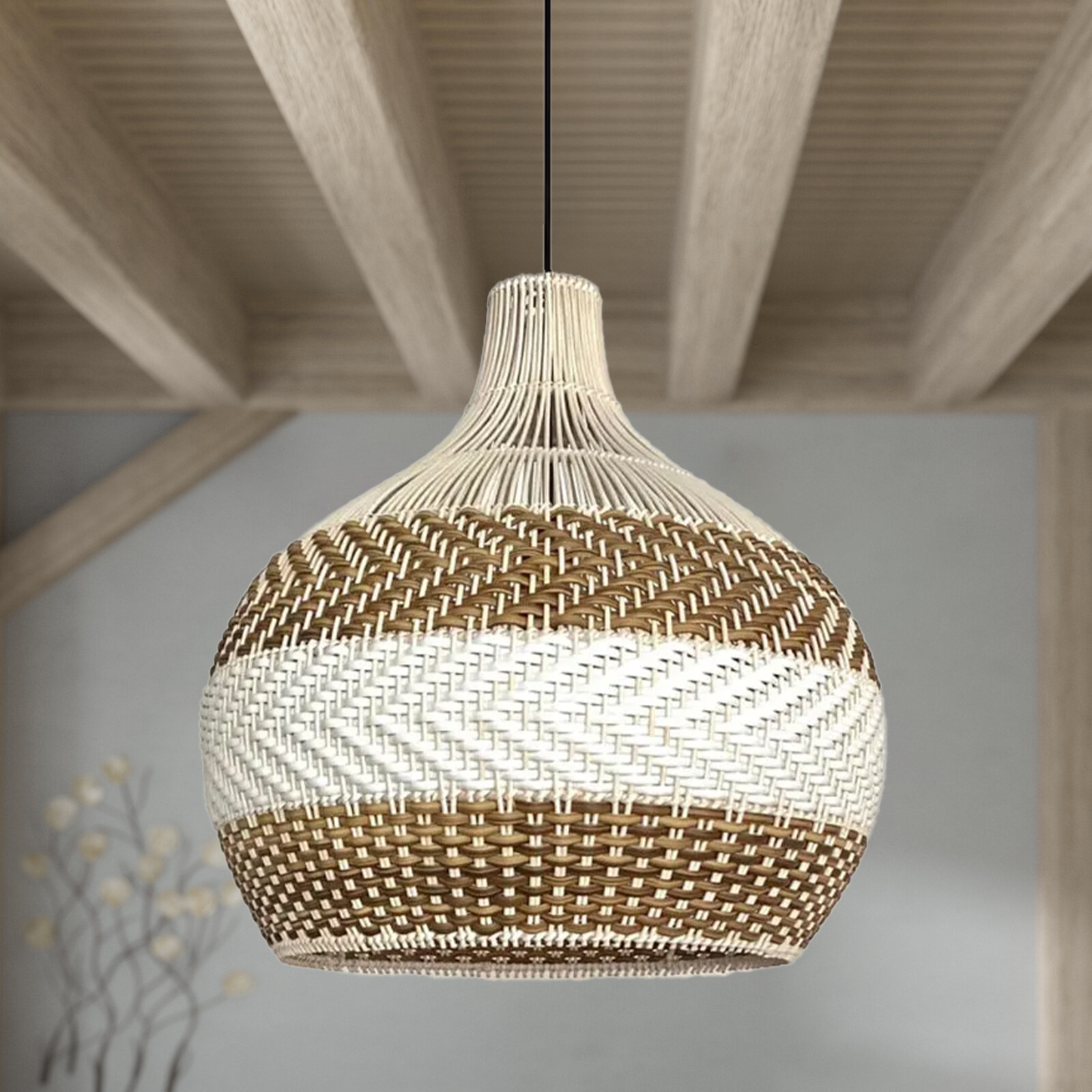 White Rattan Pendant Light Interior Decor