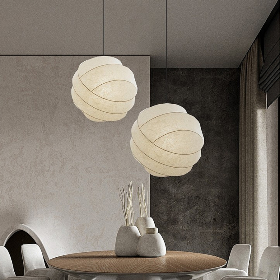 Japanese Modern Large Silk Pendant Light Chic Wabi-Sabi Fabric Chandel