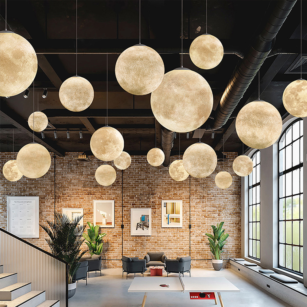 Commercial Design Exhibition Room Resin Chandelier Bar Restaurant Decor Moon Pendant Lamp