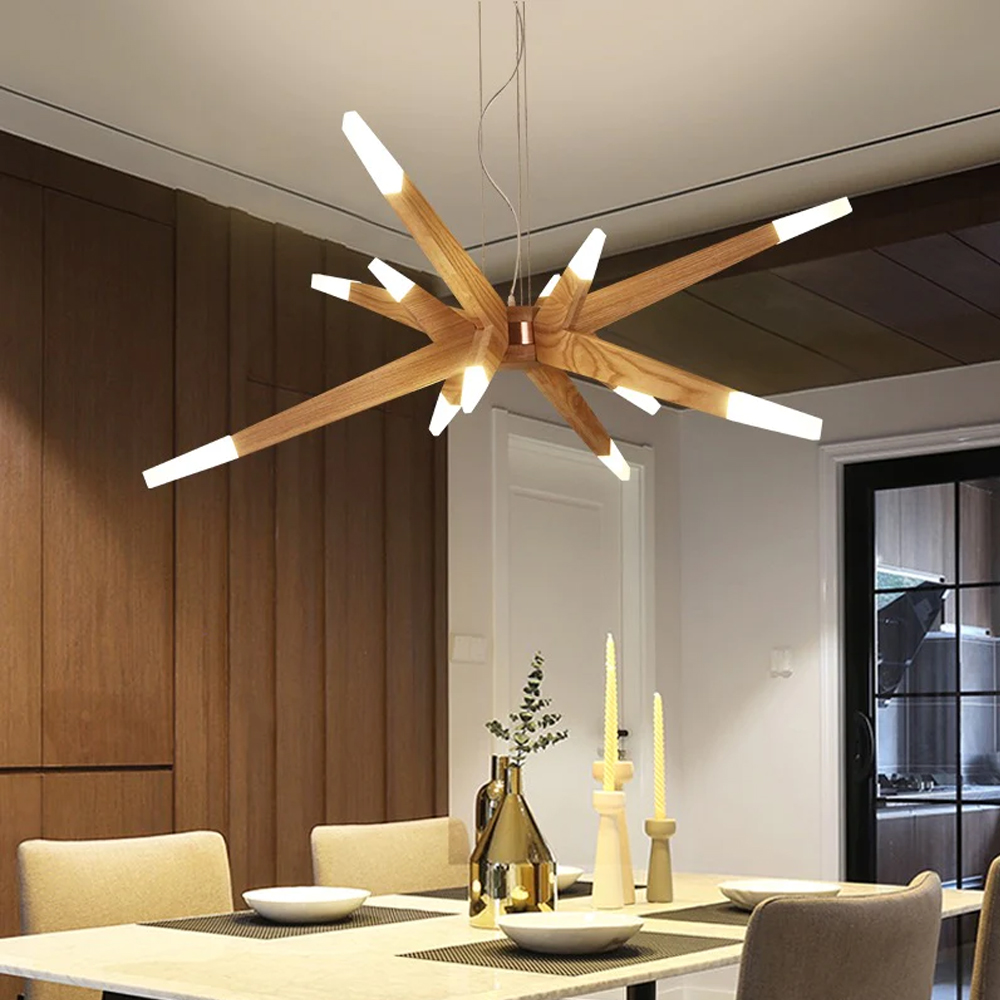 Wood Sputnik Chandelier Contemporary Pendant Light