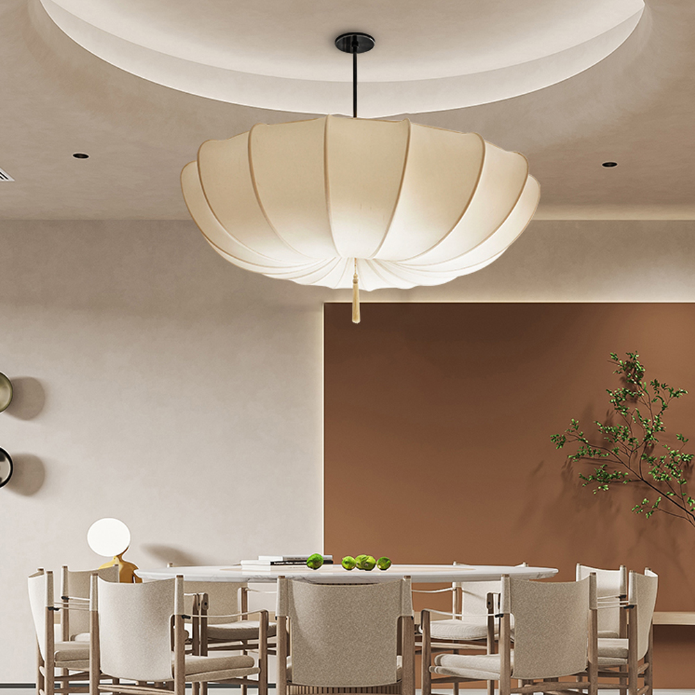Nordic Medieval Fabric Pendant Lamp French Hotel Living Room Chandelier
