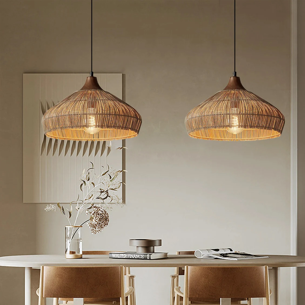 Farmhouse Rattan Pendant Chandelier Wabi-sabi Retro Woven Wicker Light Fixture