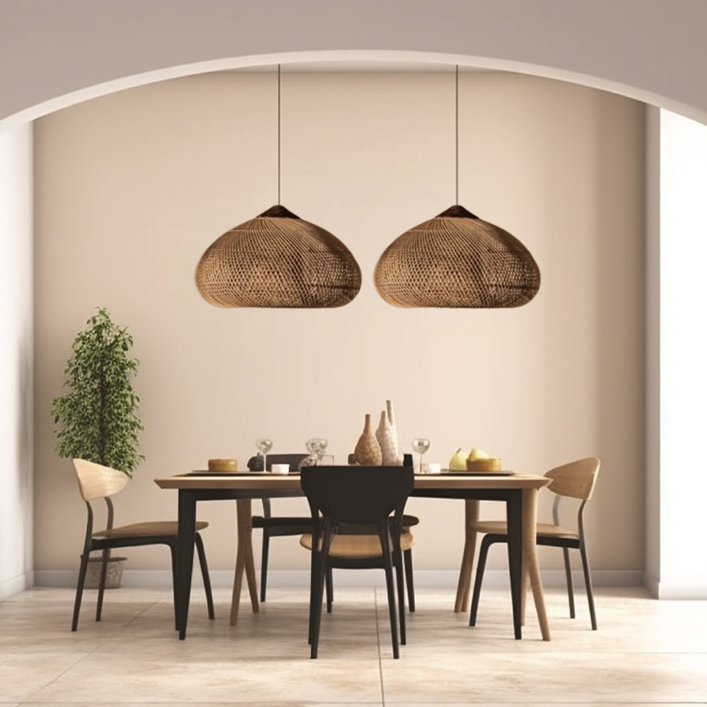 Wabi Sabi Style Retro Dining Room Chandelier Rattan Zen Pendant Light
