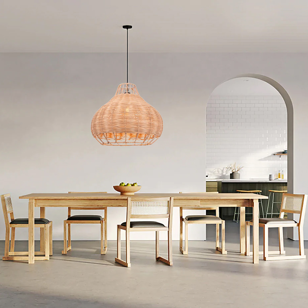 Scandinavian Hand Woven Ceiling Light Fixture Creative Rattan Pendant Lamp