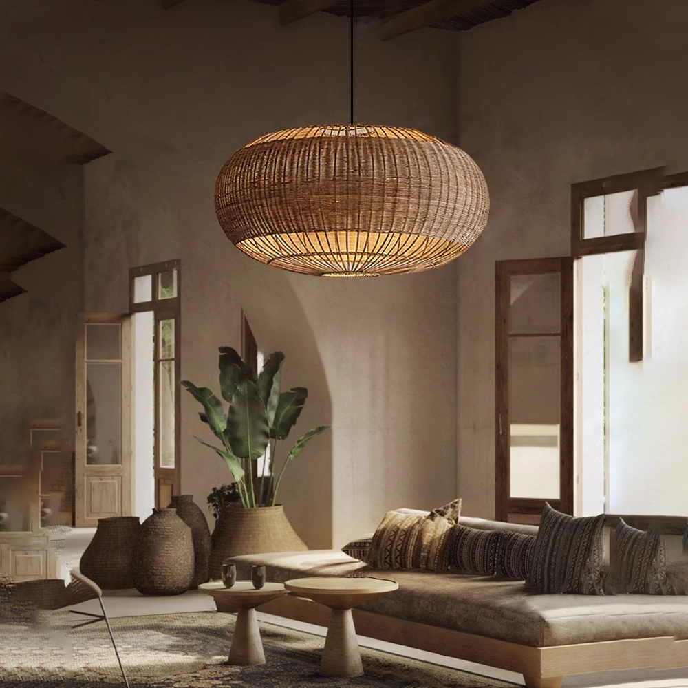 Coastal Home Lighting Kitchen Island Rattan Pendant Light Natural Retro Luxurious Chandelier Wabi-sabi Style