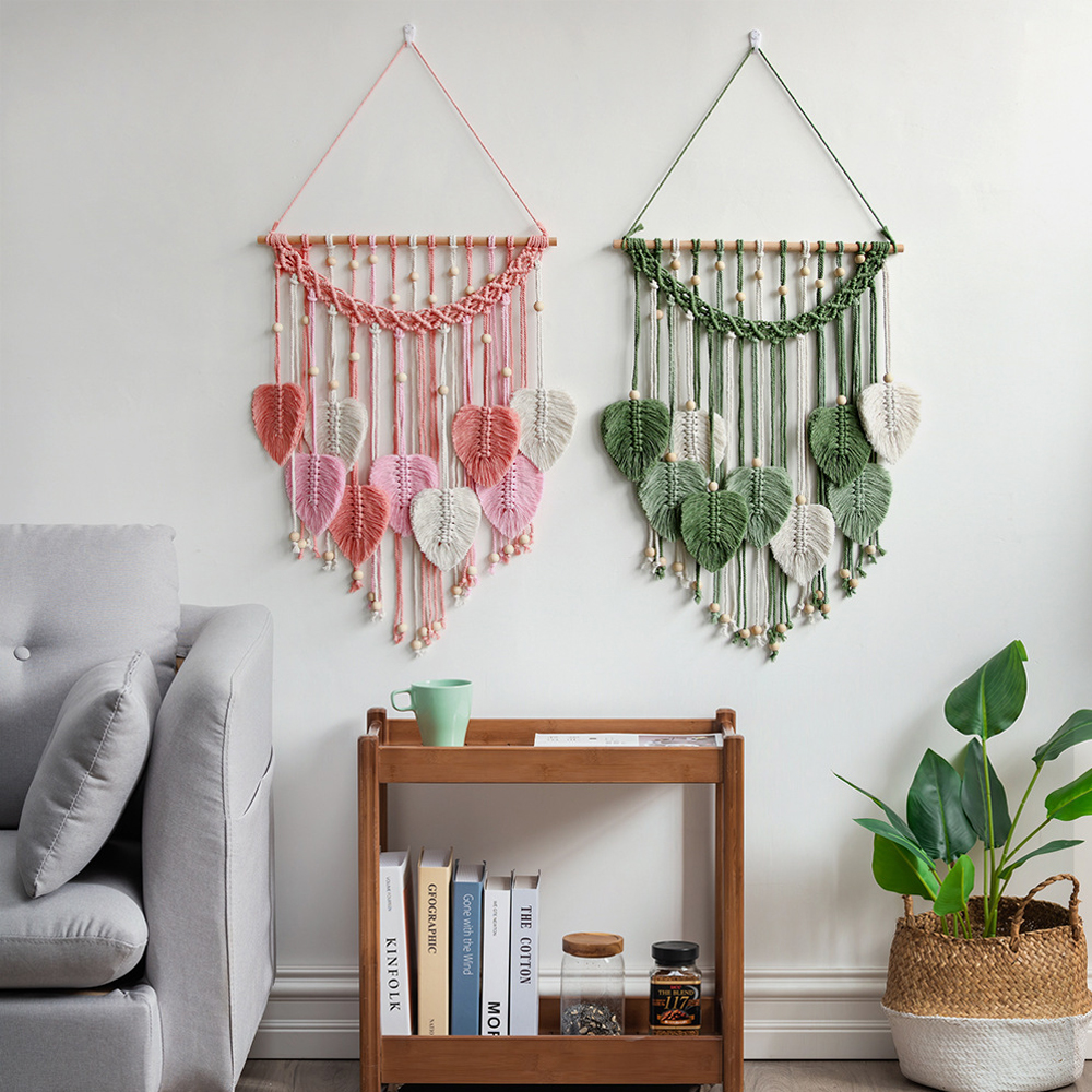 Bohemian Wall Decor Hand-woven Cotton Rope Leaf Tapestry Living Room Design