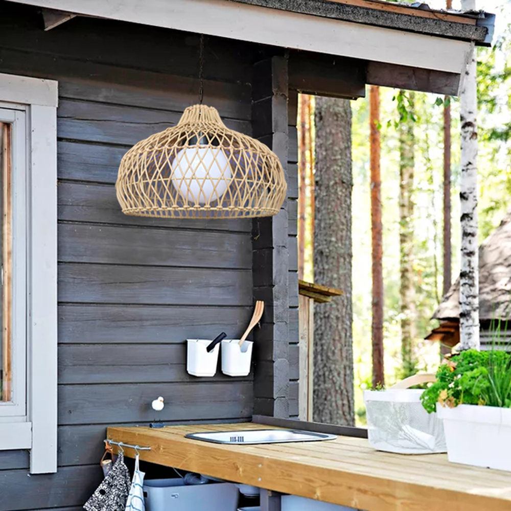 Outdoor Pavilion Rattan Chandelier Homestay Restaurant Garden Decor Waterproof Lighting