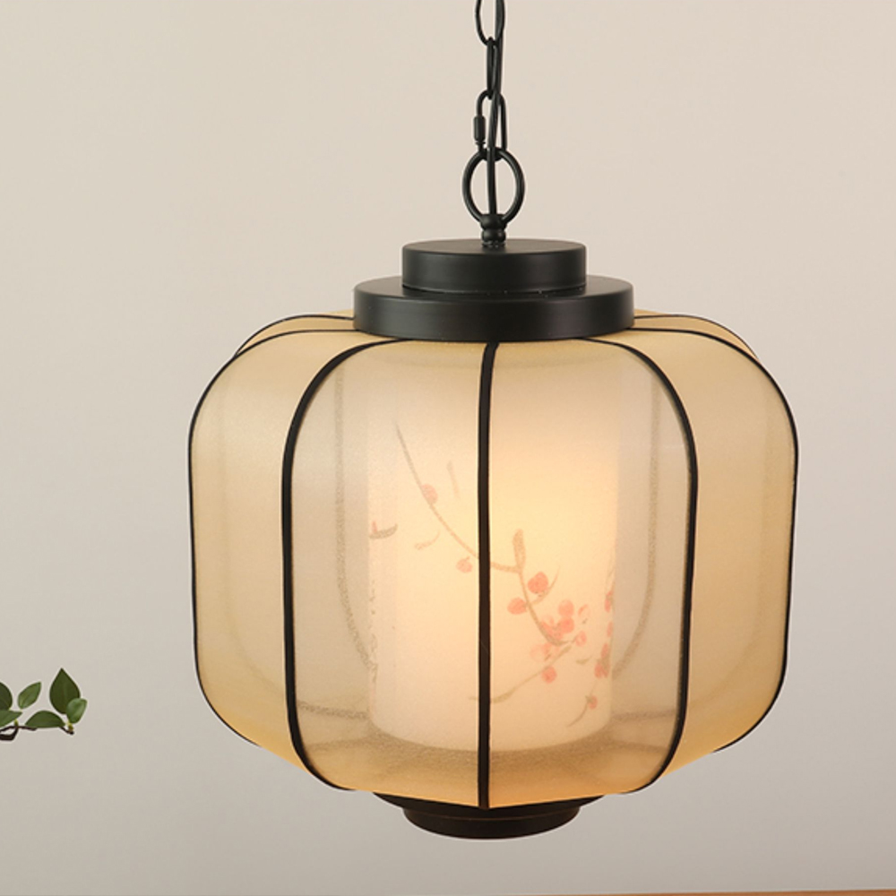 Antique Restaurant Lantern Pendant Light Fabric Decorative Lamp With Spotlights