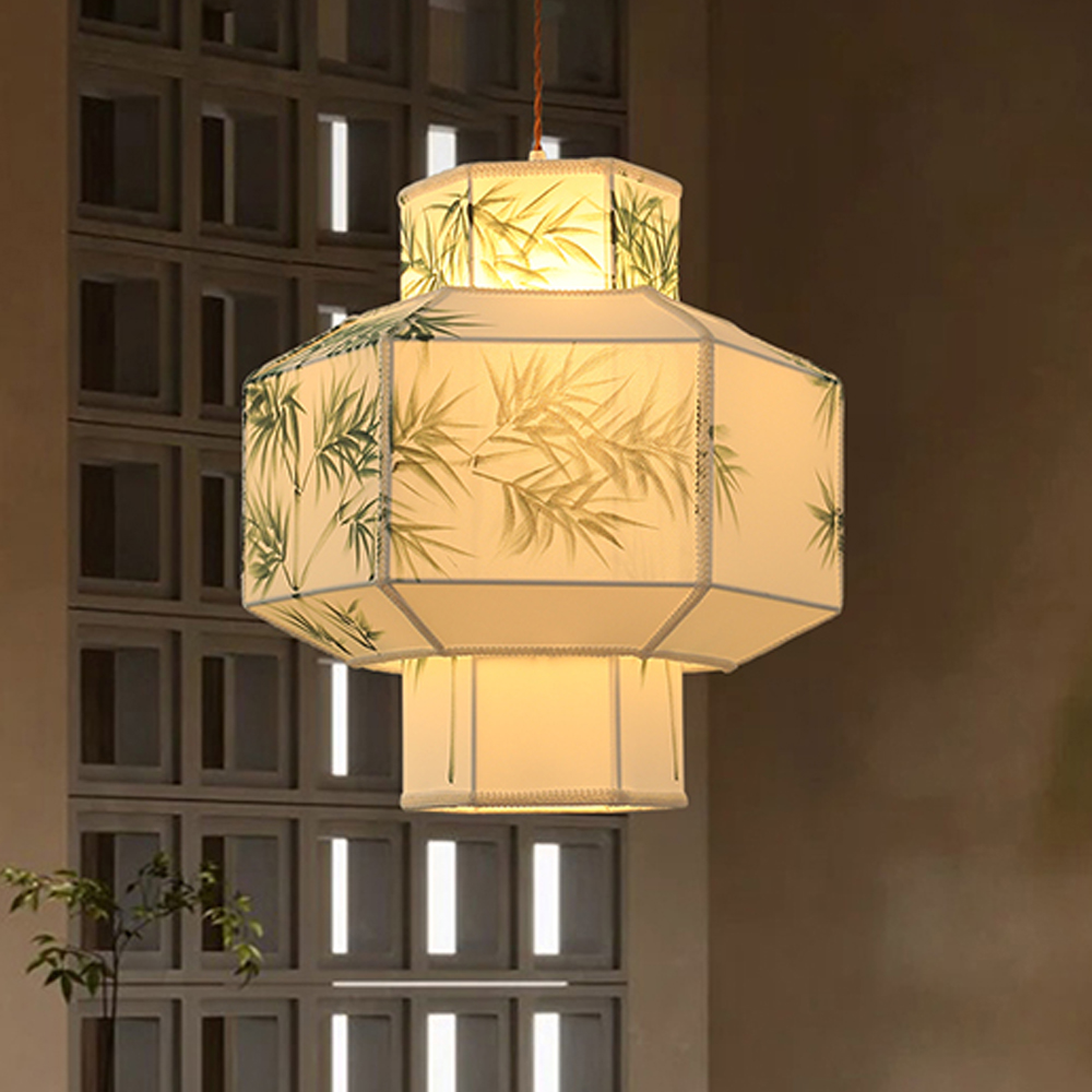 Japandi Style Bamboo Pattern Lantern Chandelier Restaurant Zen tea room Lampshade
