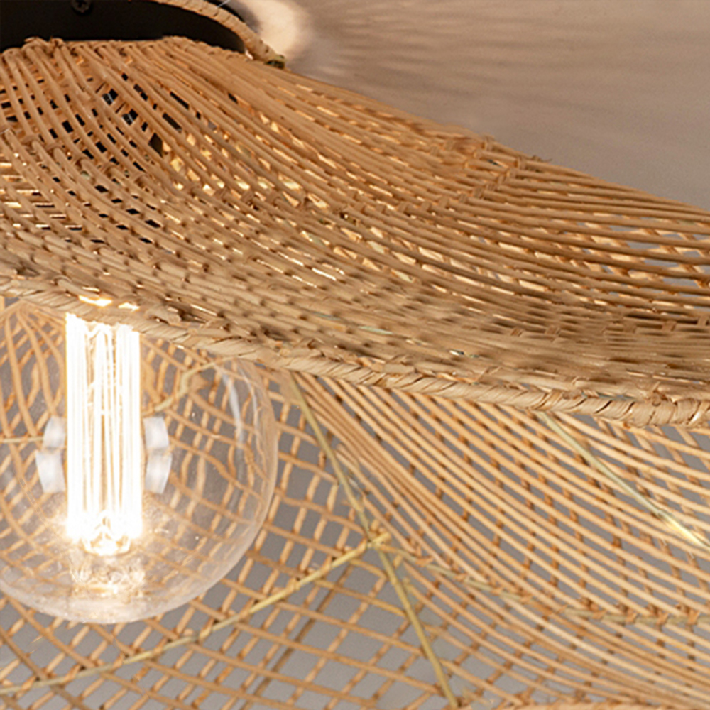Handwoven Straw Hat Restaurant Pendant Light Wabi-sabi Style Rattan Chandelier