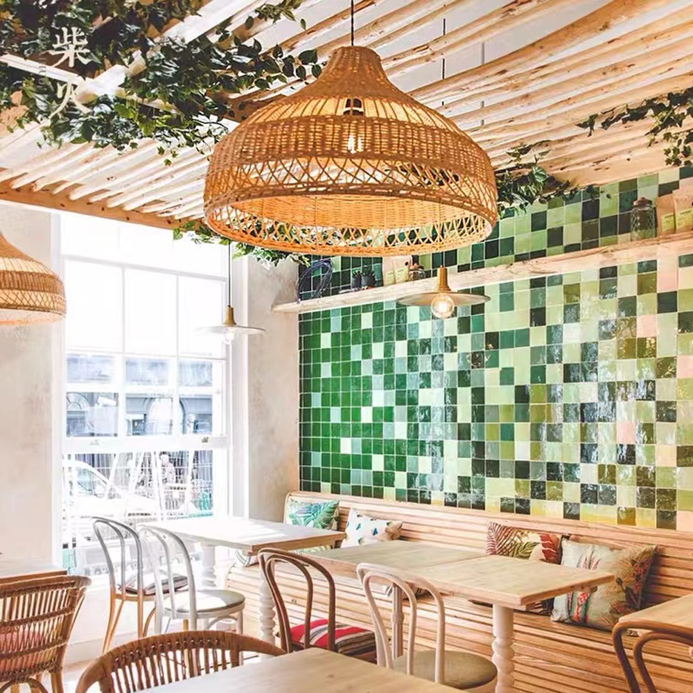 Rattan Pendant Lampshade Hand-woven Japanese Restaurant Retro Dining Table Hanging Lamp